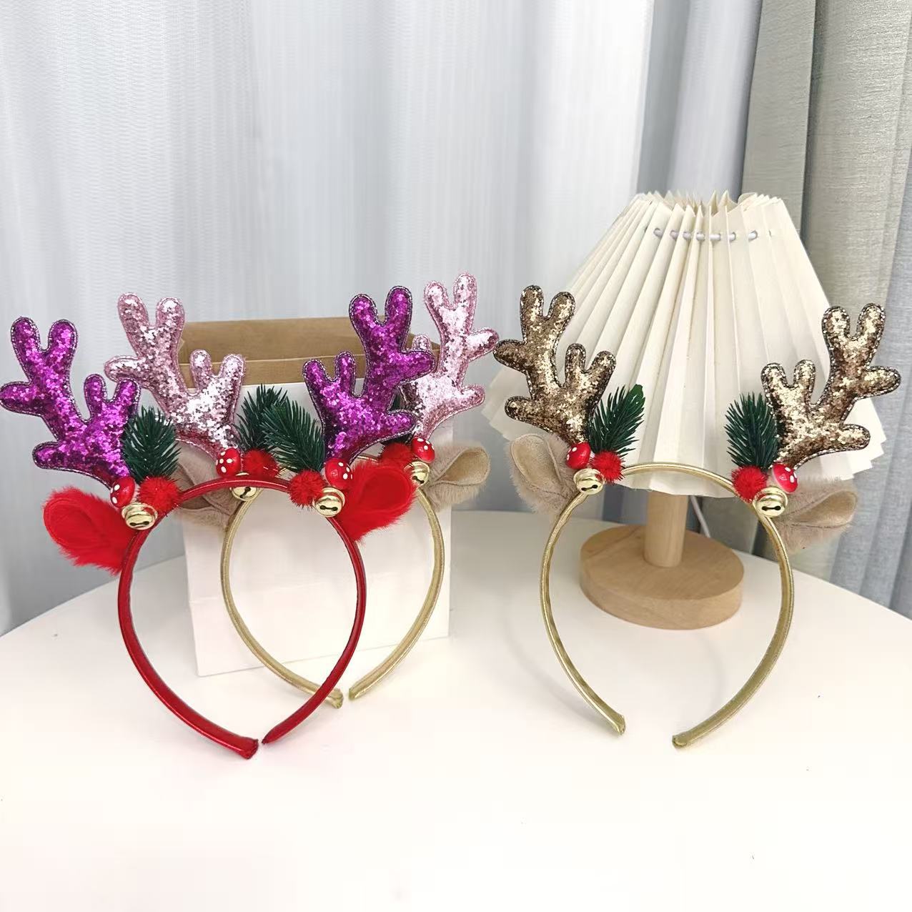 Reindeer Antlers Headband - 인기 반짝이 루돌프 뿔 머리띠, 금색