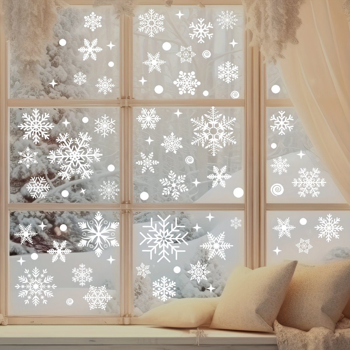 Snowflake Window Decal - 크리스마스 창문 스티커 4장 - 정전기