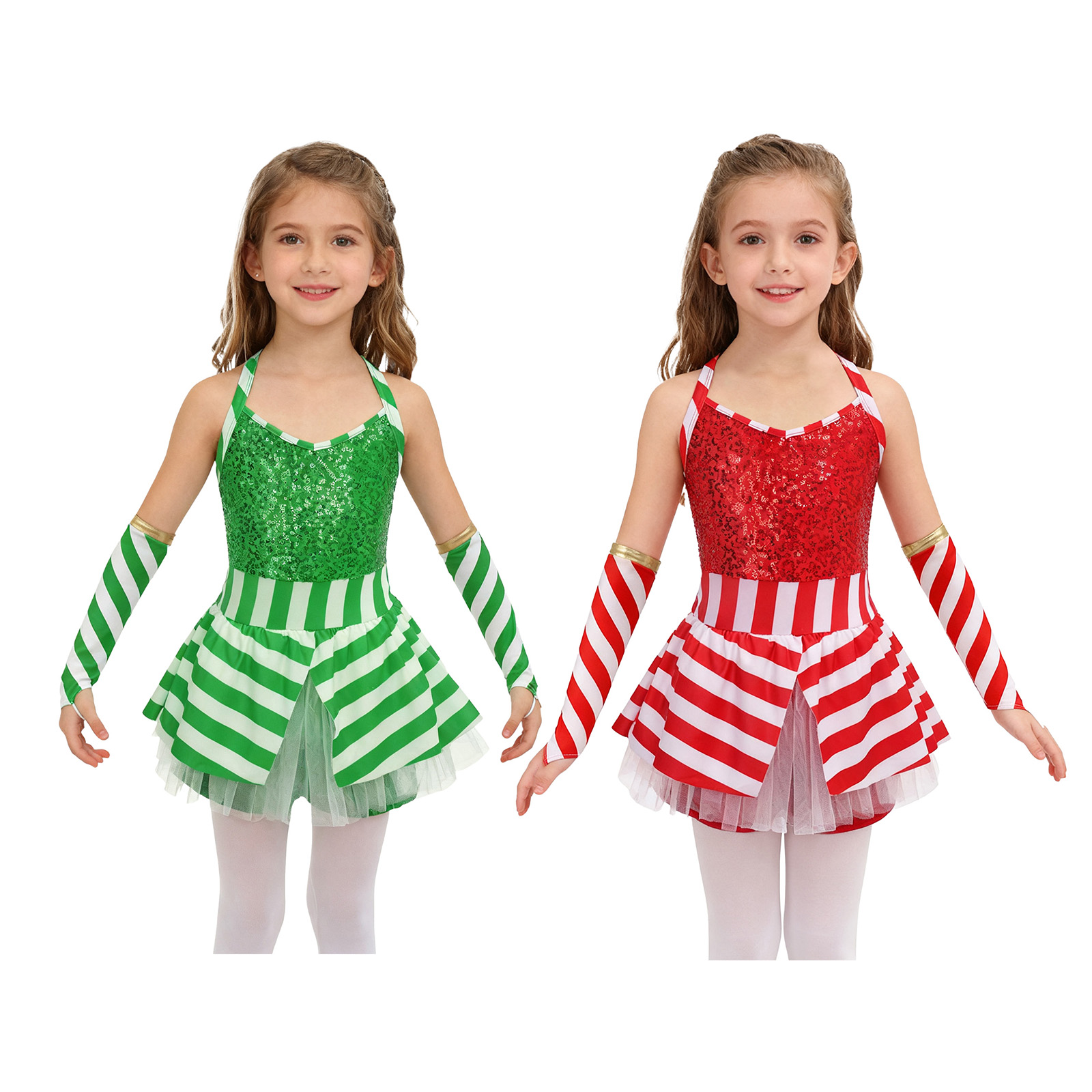 Elf Costume Christmas - 여자 크리스마스 캔디 케인 댄스 산타