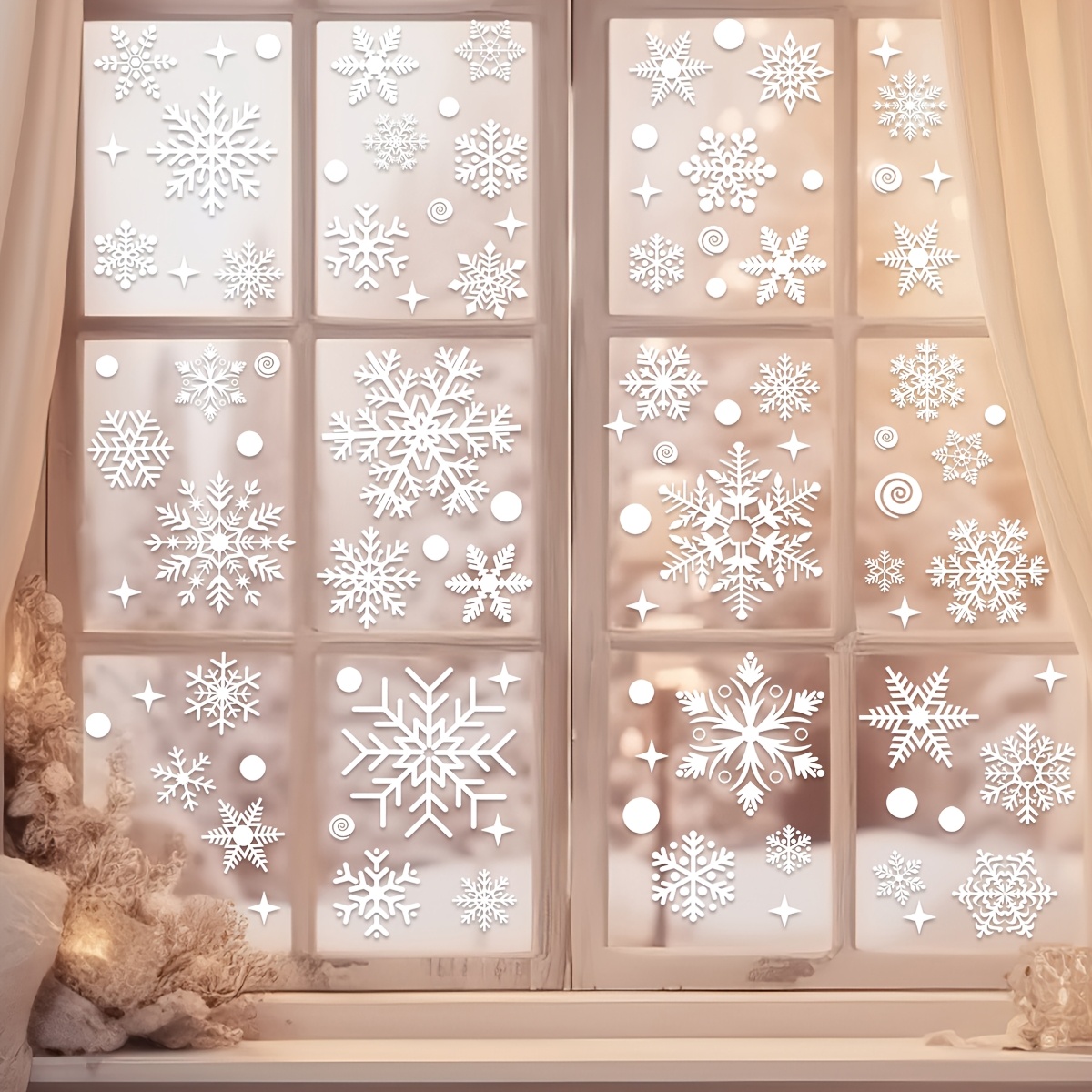 크리스마스 창문 스티커 4장 - 정전기 방지 흰색 눈송 - Snowflake Window Decal 리뷰 및 가격