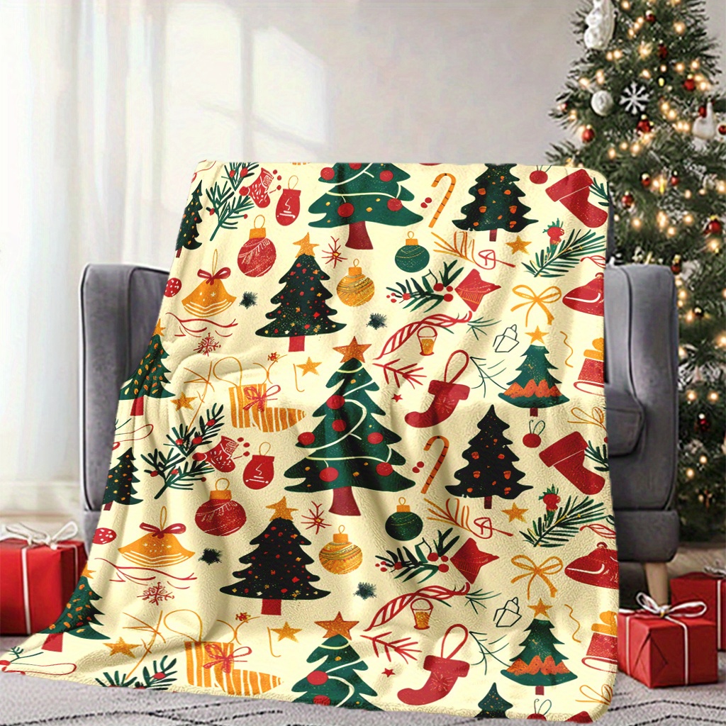 축제 나무와 스타킹 디자인이 있는 아늑한 크리스마스 담 - Christmas Throw Blanket 리뷰 및 가격