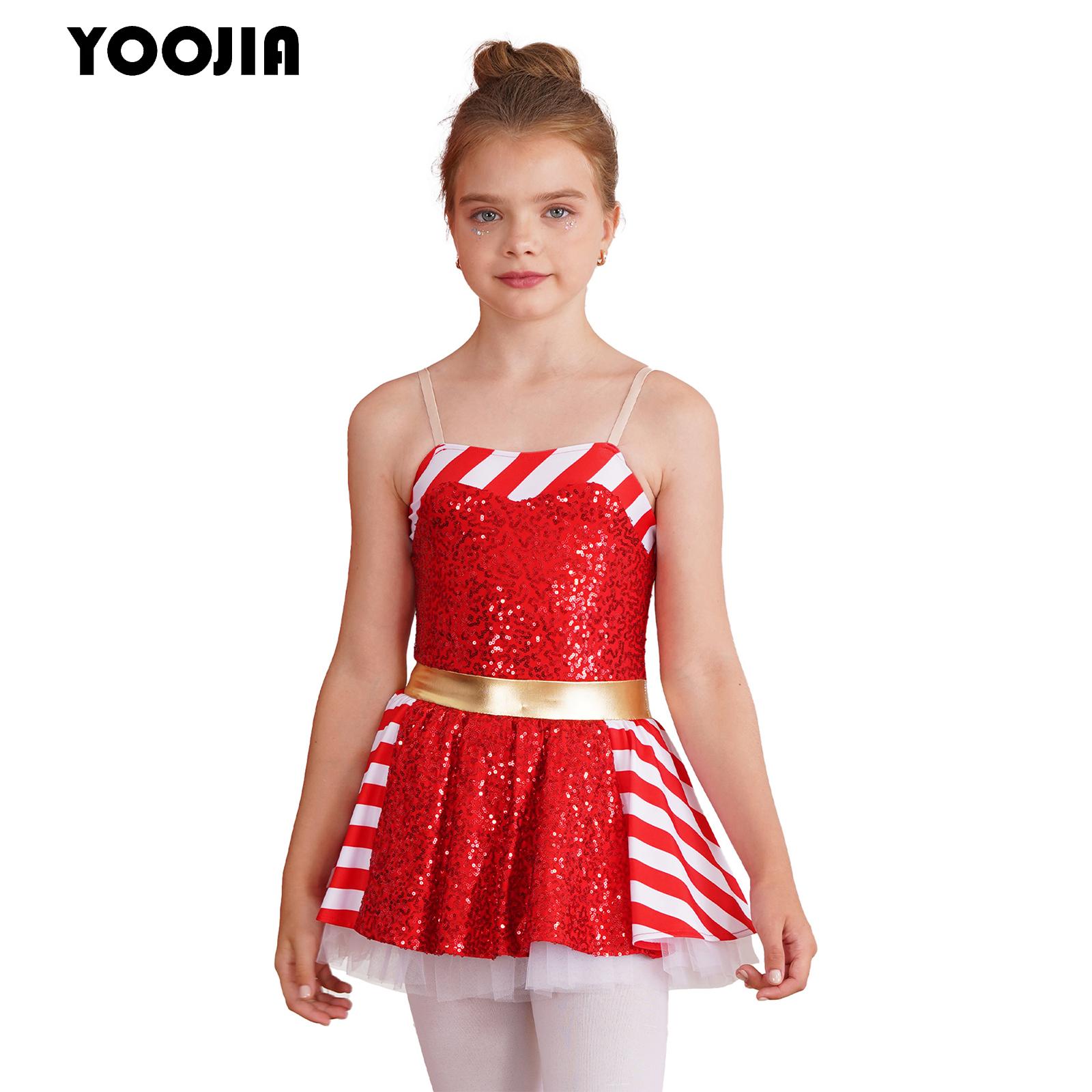 어린이 소녀용 반짝이 크리스마스 댄스 의상 캔디 케인  - Elf Costume Christmas 리뷰 및 가격